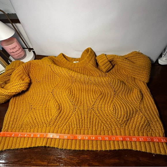 Madewell Everett Cable-Knit Pullover Sweater Mustard Yellow Large EUC - Picture 4 of 9